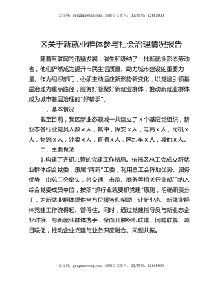区关于新就业群体参与社会治理情况报告