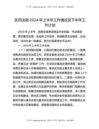 区司法局2024 年上半年工作情况及下半年工作计划