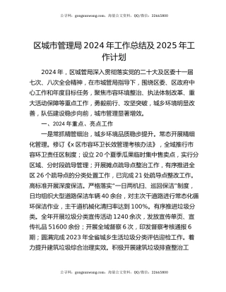 区城市管理局2024年工作总结及2025年工作计划
