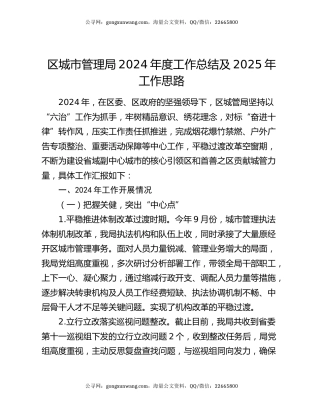 区城市管理局2024年度工作总结及2025年工作思路