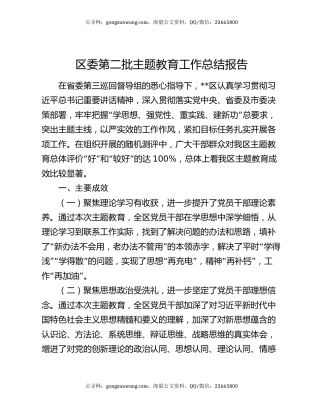 区委第二批主题教育工作总结报告