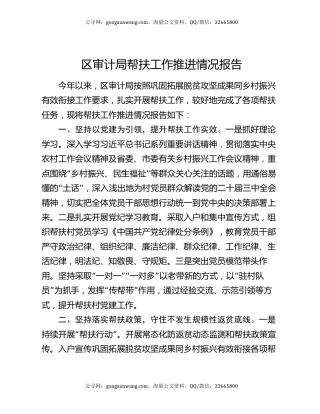 区审计局帮扶工作推进情况报告