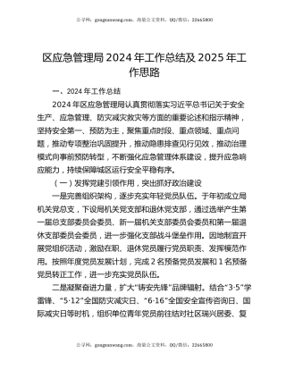 区应急管理局2024年工作总结及2025年工作思路