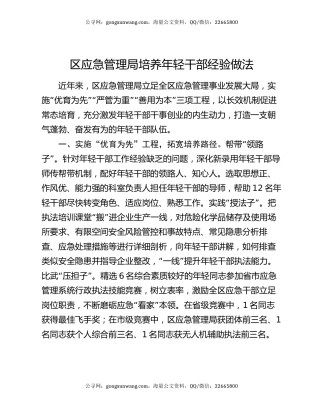 区应急管理局培养年轻干部经验做法