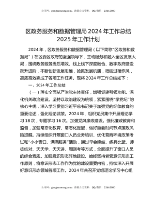 区政务服务和数据管理局2024年工作总结2025年工作计划
