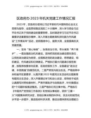 区政府办2023年机关党建工作情况汇报