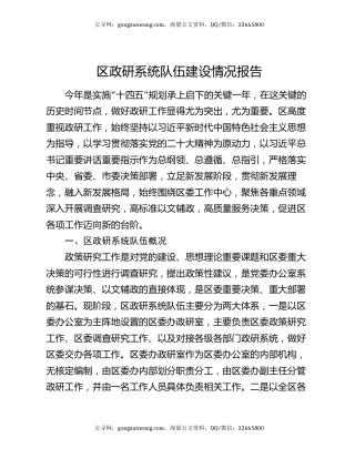 区政研系统队伍建设情况报告