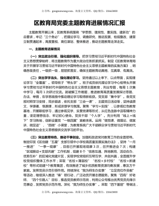 区教育局党委主题教育进展情况汇报