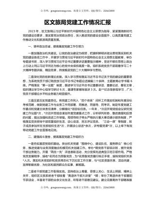 区文旅局党建工作情况汇报