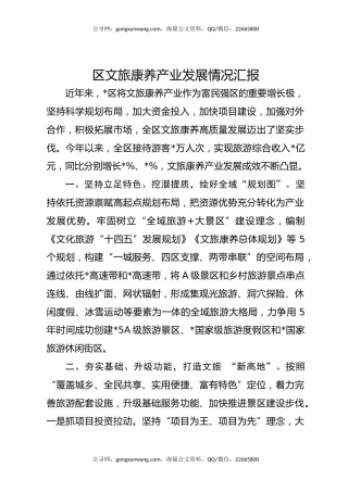 区文旅康养产业发展情况汇报