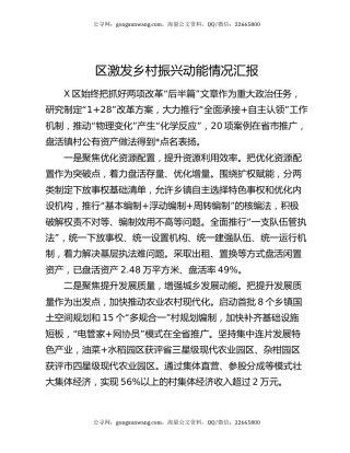 区激发乡村振兴动能情况汇报