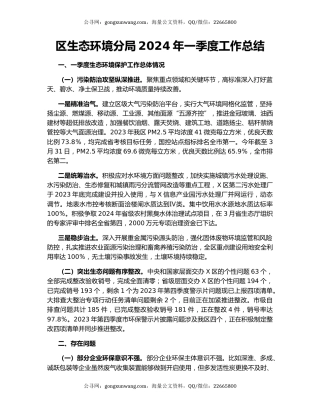 区生态环境分局2024年一季度工作总结