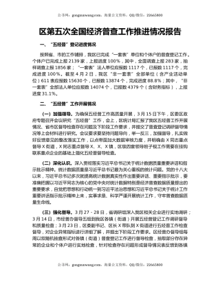 区第五次全国经济普查工作推进情况报告