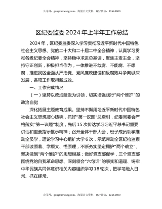 区纪委监委2024年上半年工作总结
