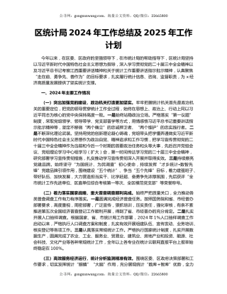 区统计局2024年工作总结及2025年工作计划