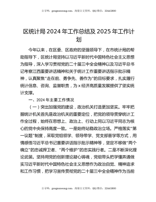 区统计局2024年工作总结及2025年工作计划（2）