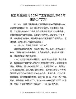 区自然资源分局2024年工作总结及2025年主要工作安排
