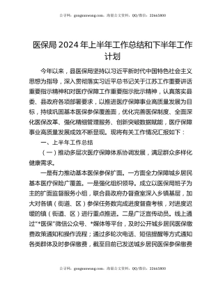 医保局2024年上半年工作总结和下半年工作计划