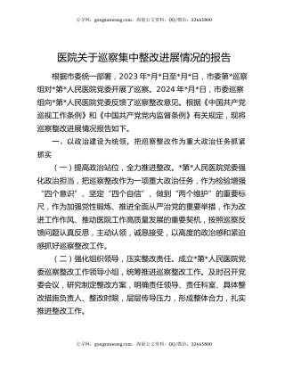 医院关于巡察集中整改进展情况的报告
