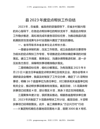 县2023年度定点帮扶工作总结