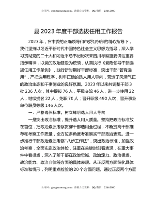 县2023年度干部选拔任用工作报告