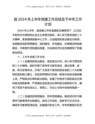 县2024年上半年党建工作总结及下半年工作计划