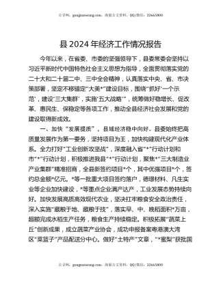 县2024年经济工作情况报告