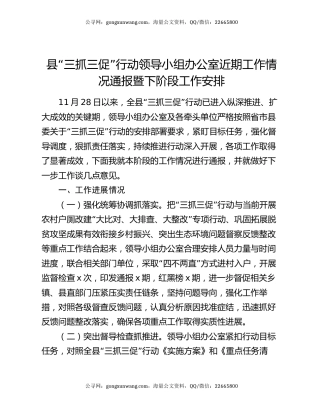 县“三抓三促”行动领导小组办公室近期工作情况通报暨下阶段工作安排
