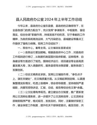 县人民政府办公室2024年上半年工作总结
