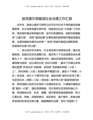 县党建引领基层社会治理工作汇报
