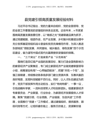 县党建引领高质量发展经验材料