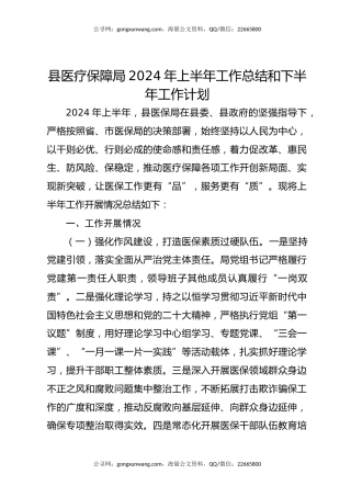 县医疗保障局2024年上半年工作总结和下半年工作计划