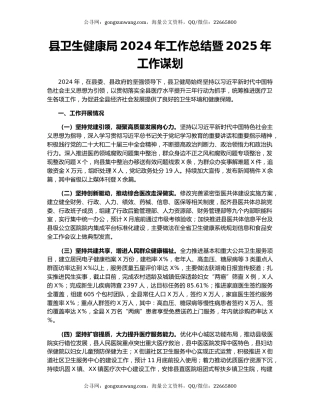 县卫生健康局2024年工作总结暨2025年工作谋划
