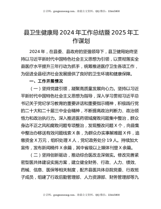 县卫生健康局2024年工作总结暨2025年工作谋划（2）