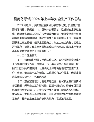 县商务领域2024年上半年安全生产工作总结