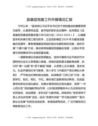县基层党建工作开展情况汇报