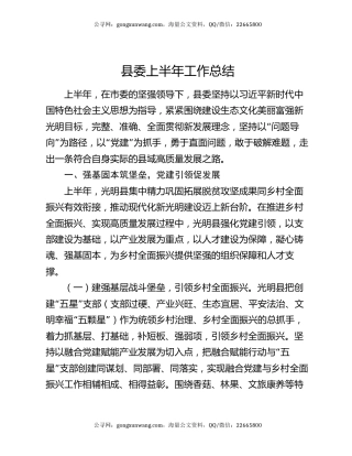 县委上半年工作总结