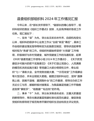 县委组织部组织科2024年工作情况汇报