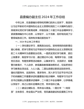 县委编办副主任2024年工作总结
