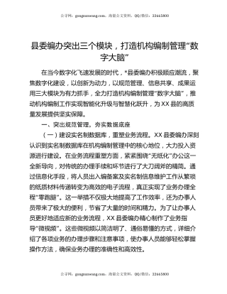 县委编办突出三个模块，打造机构编制管理“数字大脑”