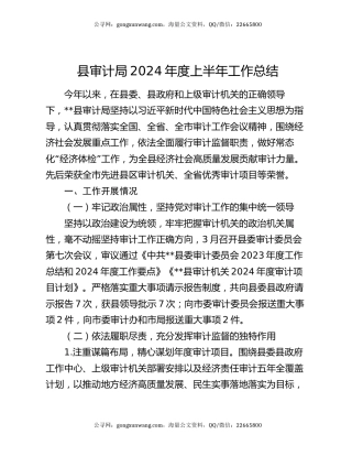 县审计局2024年度上半年工作总结