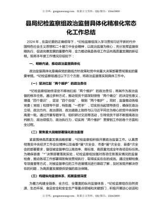 县局纪检监察组政治监督具体化精准化常态化工作总结
