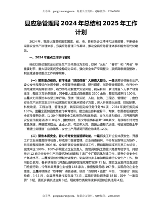 县应急管理局2024年总结和2025年工作计划