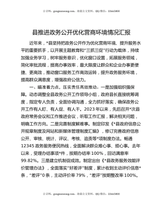 县推进政务公开优化营商环境情况汇报