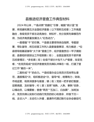 县推进经济普查工作典型材料