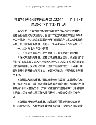 县政务服务和数据管理局2024年上半年工作总结和下半年工作计划