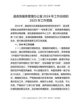 县政务服务管理办公室2024年工作总结和2025年工作思路