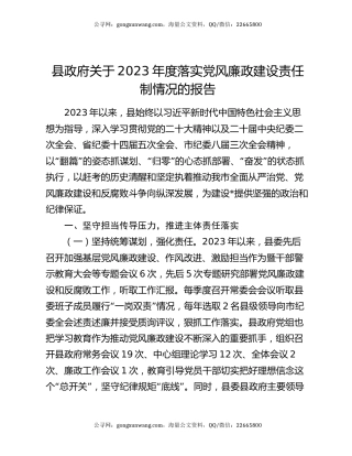 县政府关于2023年度落实党风廉政建设责任制情况的报告