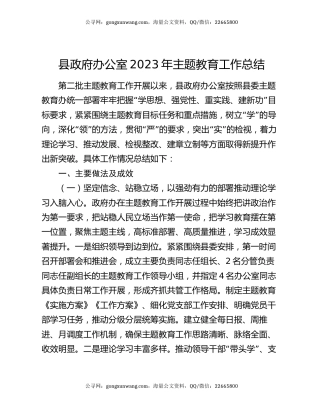 县政府办公室2023年主题教育工作总结