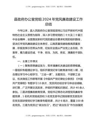 县政府办公室党组2024年党风廉政建设工作总结